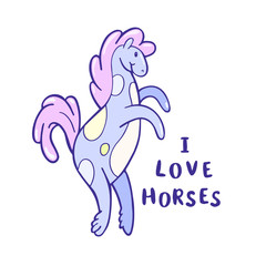 Doodle funny pattern with cute cartoon horse.