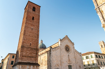 Fototapeta na wymiar View of the Pietrasanta Cathedral in Versilia, province of Lucca, Tuscany, Italy