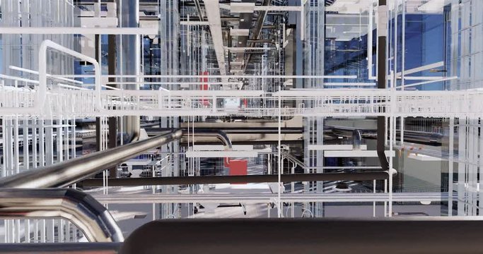 Visualization of flying through floors a BIM model of an office building with transparent walls