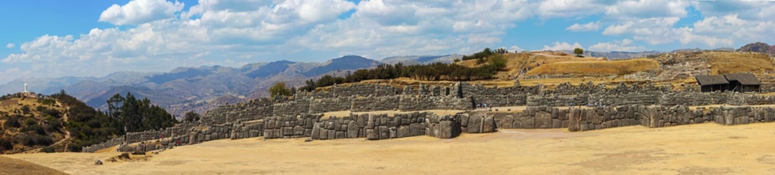 View of Sacsahuaman with a part of the stone wall at Cusco in Peru