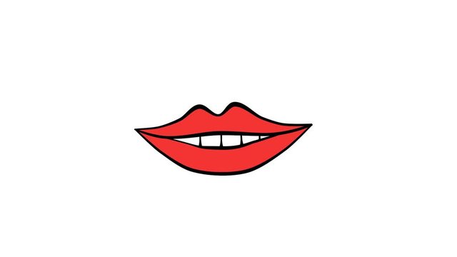 Red lips. Animated mouth speaks. Alpha channel. 2D animation