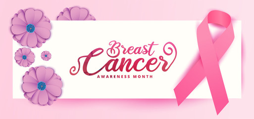 Breast cancer october awareness month pink ribbon and flowers spring poster background,vector illustration