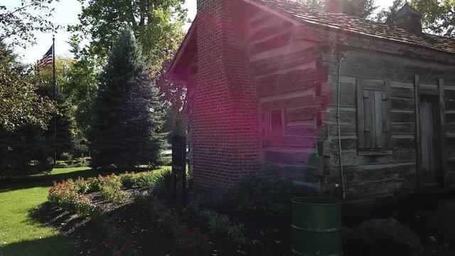 Rotating drone shot of Herr Cabin at Memorial Park in Lebanon IN