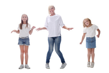 Fototapeta premium in full growth. happy dancing family . isolated on white