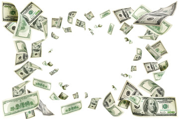 Us dollar bill. Washington american cash. Falling usd money back