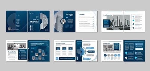 Brochure creative design. Multipurpose template, include cover, back and inside pages. Trendy minimalist flat geometric design. Square format.