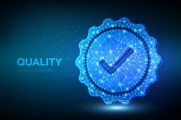Quality. Low polygonal Quality icon check. Standard Quality Control Certification Assurance. Guarantee, premium choice, good product, choose warranty concept. Vector illustration.