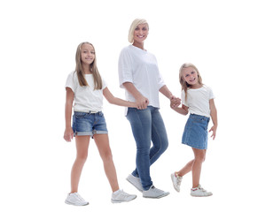 Fototapeta premium side view . mom and daughters going together