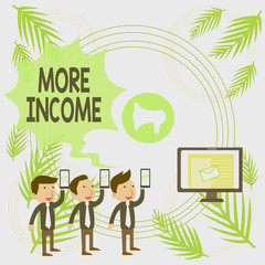 Text sign showing More Income. Business photo text Additional money receives for an exchange of good or services SMS Email Marketing Media Audience Attraction Personal Computer Loudspeaker