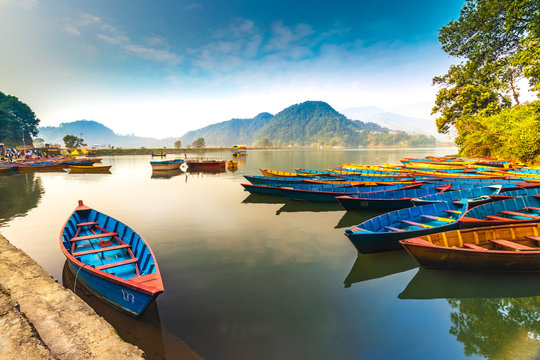 Amazing view of begnas Lake in morning light