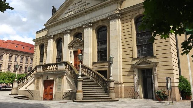 French church of Friedrichstadt in Berlin. 4K.