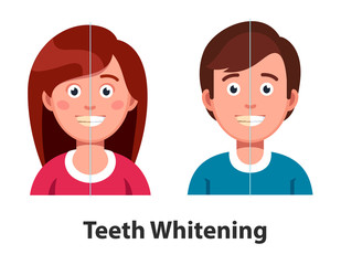 Man and woman before and after teeth whitening