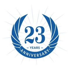 23rd years anniversary celebration design. Twenty-three years logotype. Blue vector and illustration.