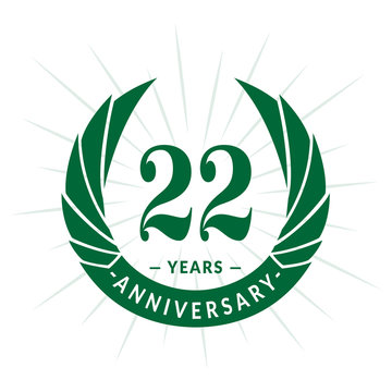 22nd years anniversary celebration design. Twenty-two years logotype. Green vector and illustration.