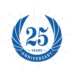 25th years anniversary celebration design. Twenty-five years logotype. Blue vector and illustration.