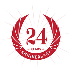 24th years anniversary celebration design. Twenty-four years logotype. Red vector and illustration.