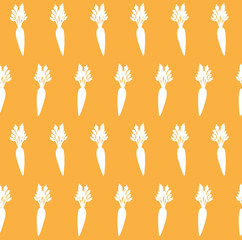 Vector seamless pattern of white carrot silhouette isolated on orange  background 