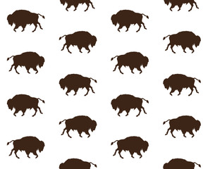 Vector seamless pattern of wild american bison silhouette isolated on white background