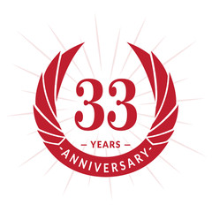 33rd years anniversary celebration design. Thirty-three years logotype. Red vector and illustration.