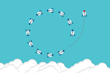 Think differently - Being different, taking risky, move for success in life -The graphic of rocket also represents the concept of courage, enterprise, confidence, belief, fearless, daring,