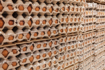 Eggs on the store counter. Horizontal image