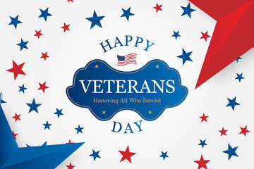 Obraz premium Veterans Day. Greeting card with font inscription on a starry background. National American holiday event. Flat vector illustration EPS10