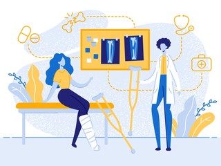 Leg Fracture Patient Doctor Showing X-ray Picture.