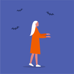 Zombie. Sleepwalking. Hypnotised female character. Conceptual illustration, clip art