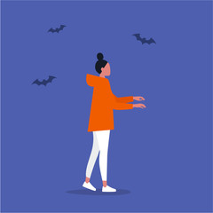 Zombie. Sleepwalking. Hypnotised female character. Conceptual illustration, clip art