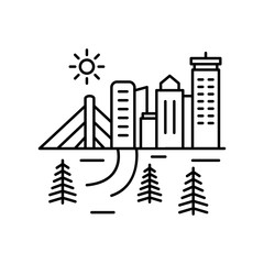 Trees, city, building, way icon. Element of landscape thin line icon