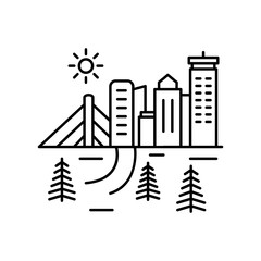 Obraz premium Trees, city, building, way icon. Element of landscape thin line icon