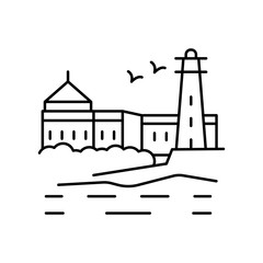 Lighthouse, building, bird, sea icon. Element of landscape thin line icon