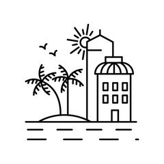 Obraz premium Beach, sun, palm, hotel, sea icon. Element of landscape thin line icon