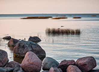 the lake at the sunset hour.
