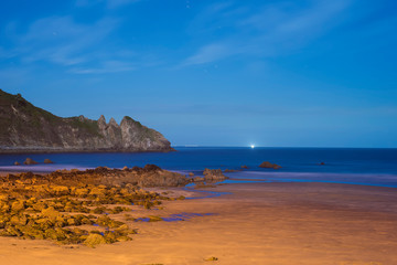 Fototapeta na wymiar Night photography Playa del Aguilar in Cudilleros, Asturias