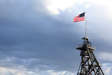 American Flag Flies Atop Butte Montana Headframe 