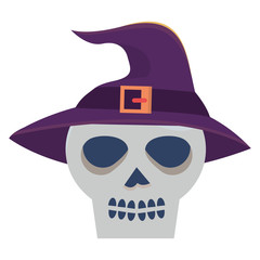 halloween skull head with witch hat