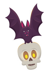 halloween skull head with bat flying