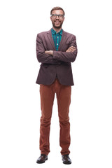 in full growth. friendly hipster man.isolated on white