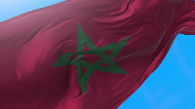 Morocco flag waving in wind 4K. Realistic Moroccan background looping 3840x2160 px.