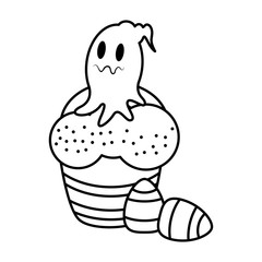 halloween sweet candies and cupcake