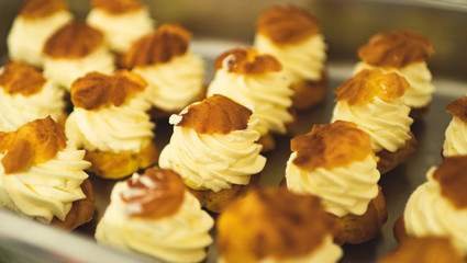 shu creams profiterole just baked sweets close up cream puffs