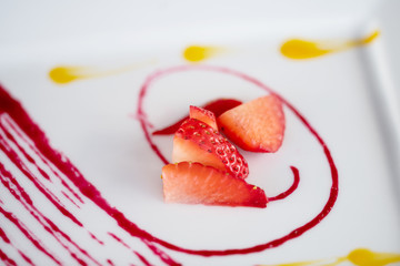 Strawberry dessert on a white plate