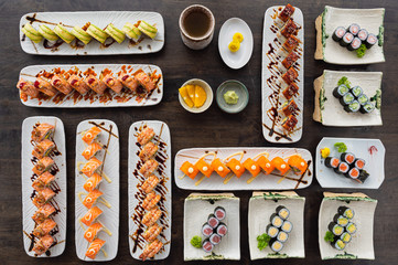 Variety of Japanese maki sushi roll set seafood with vegetable © Mumemories