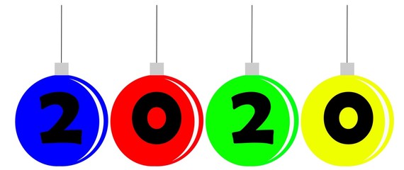 A New Year 2020 written sign in numerals and different colors on a Christmas bulb