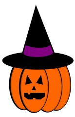 Vector illustration of orange witch grinning pumpkin with a hat for Halloween