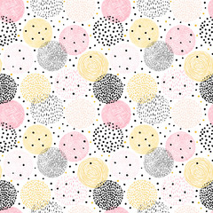 Vector seamless pattern with hand drawn geometric shapes - circles for gift wrapping and backgrounds