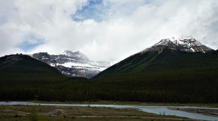 Majestic foggy mountains of the Canadian Rockies