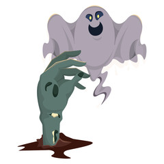 halloween ghost floating with zombie hand