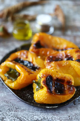 Grilled paprika pepper. Autumn food. Vegan lunch.
